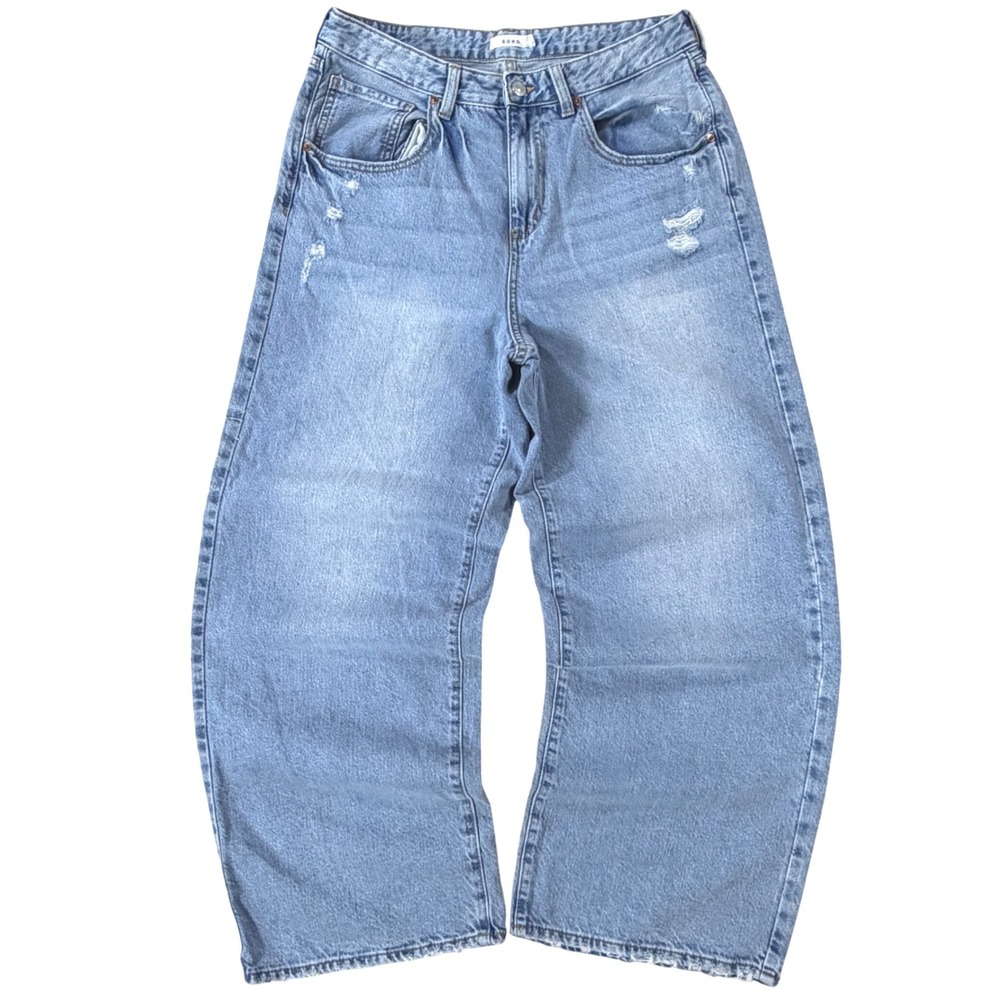 Wide Leg Baggy Jeans SONG Womens 29 Light Wash Denim Distressed High Rise Skater